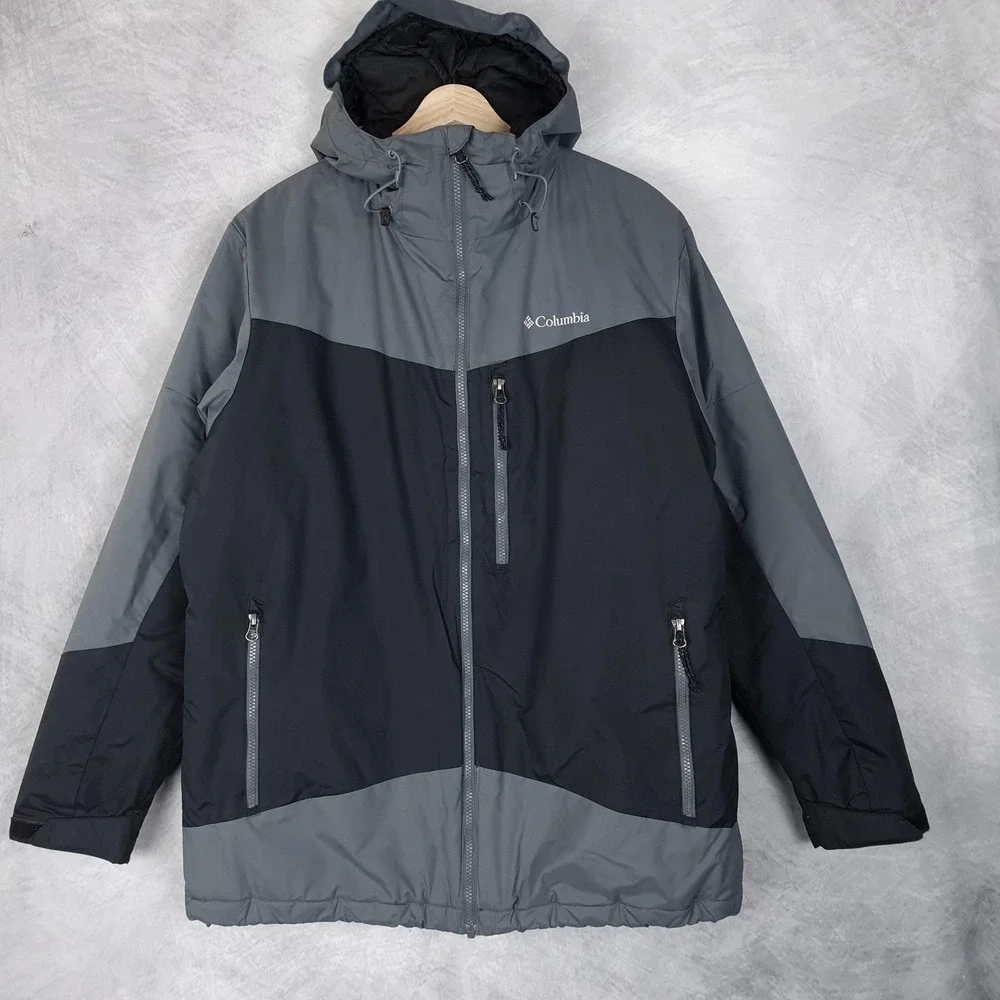 Columbia Jacket Mens Large Gray Wister Slope Thermal Coil Hooded Insulated